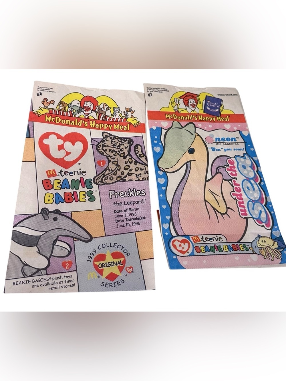 Vintage 1998 McDonald's Teenie Beanie Babies Happy Meal Paper Bags Set of 2